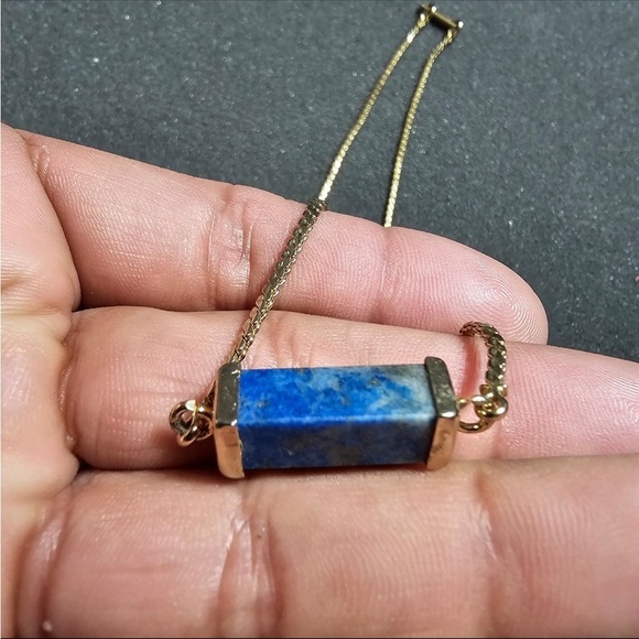 Vintage Hobe GOLD TONE S LINK CHAIN AND LAPIS Rectangle PENDANT NECKLACE - Picture 3 of 7